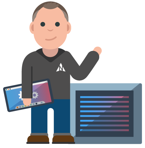 An avatar image of one of Northstar IT's male IT engineers holding a computer looking helpful.