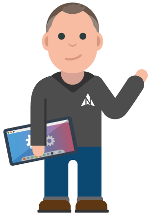 An avatar image of one of Northstar IT's male IT engineers holding a computer looking helpful.